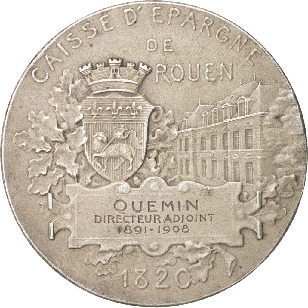 France, Token, Savings Bank, Rouen Saving bank, 1908, AU(50-53), Silver