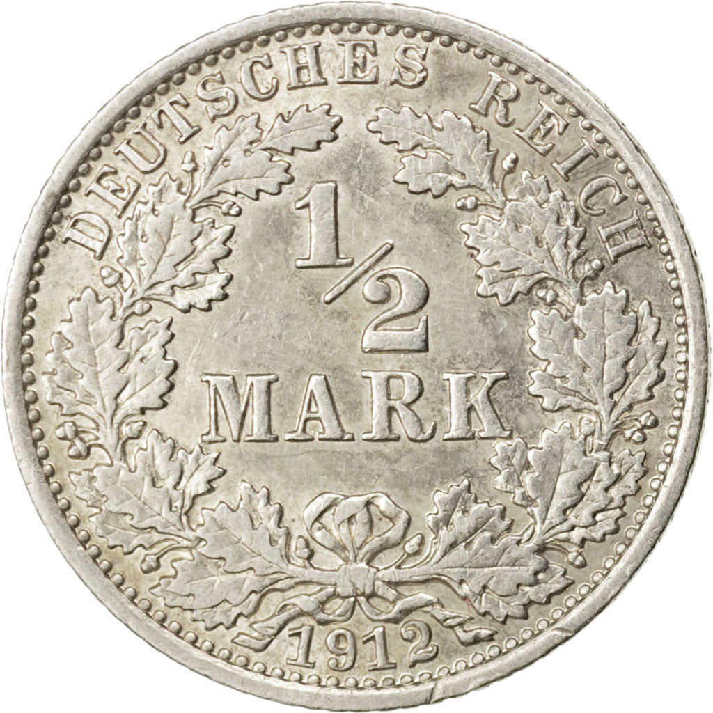 Coin, GERMANY - EMPIRE, 1/2 Mark, 1912, Berlin, AU(55-58), Silver