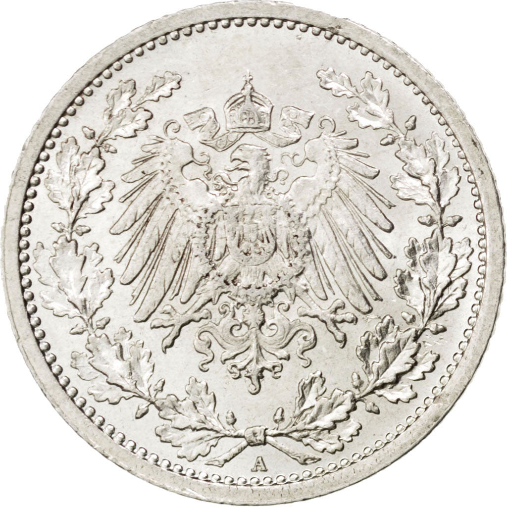 Coin, GERMANY - EMPIRE, 1/2 Mark, 1915, Berlin, MS(63), Silver