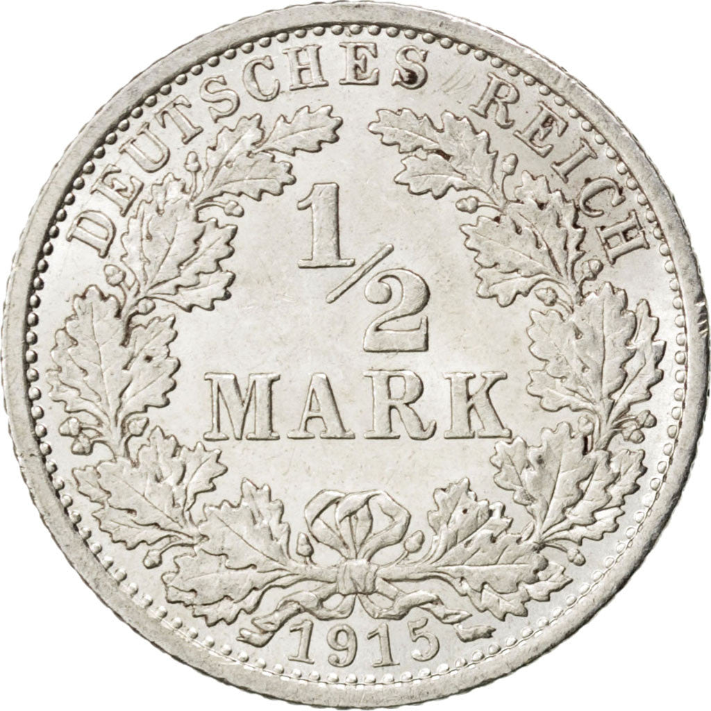 Coin, GERMANY - EMPIRE, 1/2 Mark, 1915, Berlin, MS(63), Silver