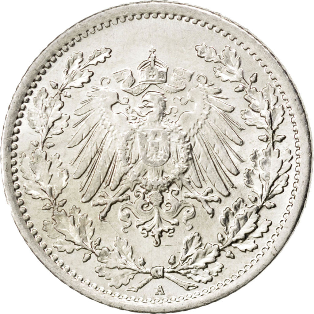 Moneda, ALEMANIA - IMPERIO, 1/2 Mark, 1916, Berlin, SC, Plata