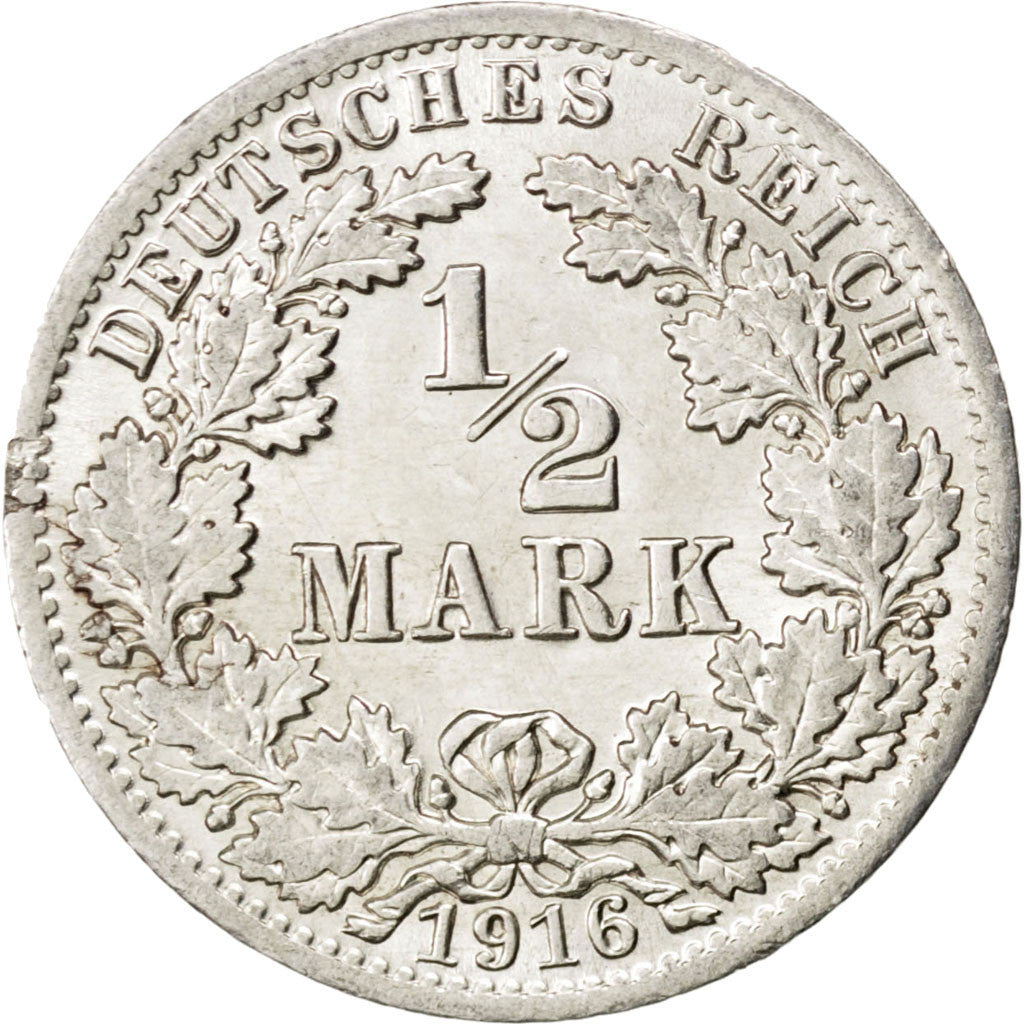 Moneda, ALEMANIA - IMPERIO, 1/2 Mark, 1916, Berlin, SC, Plata