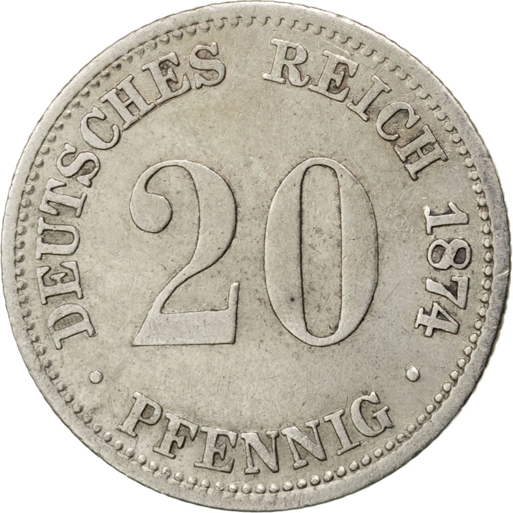 GERMANY - EMPIRE, 20 Pfennig, 1874, Berlin, KM #5, EF(40-45), Silver, 1.07