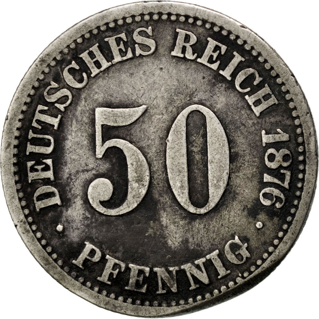 GERMANY - EMPIRE, 50 Pfennig, 1876, Berlin, KM #6, VF(20-25), Silver, 2.62