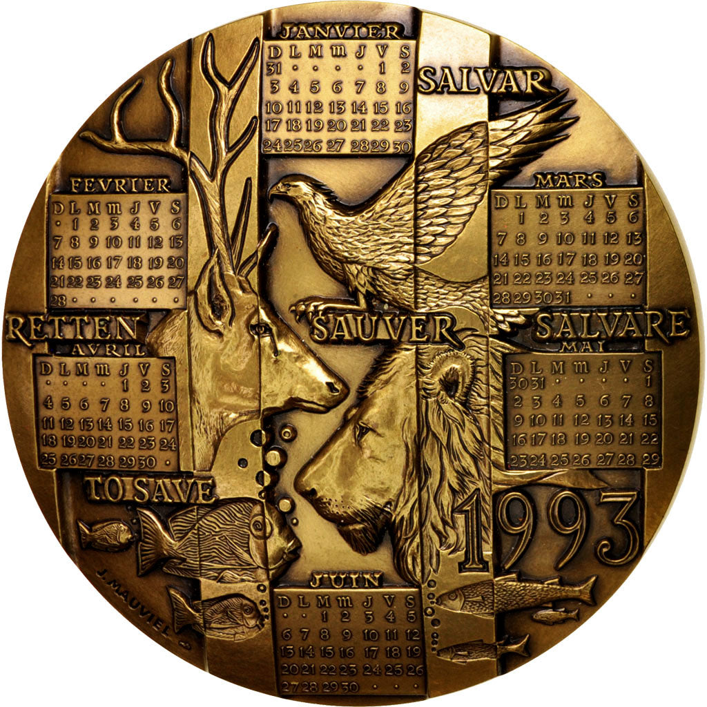 France, Medal, Save and Protect nature, 1993 calendar, Fauna, 1993, Mauviel