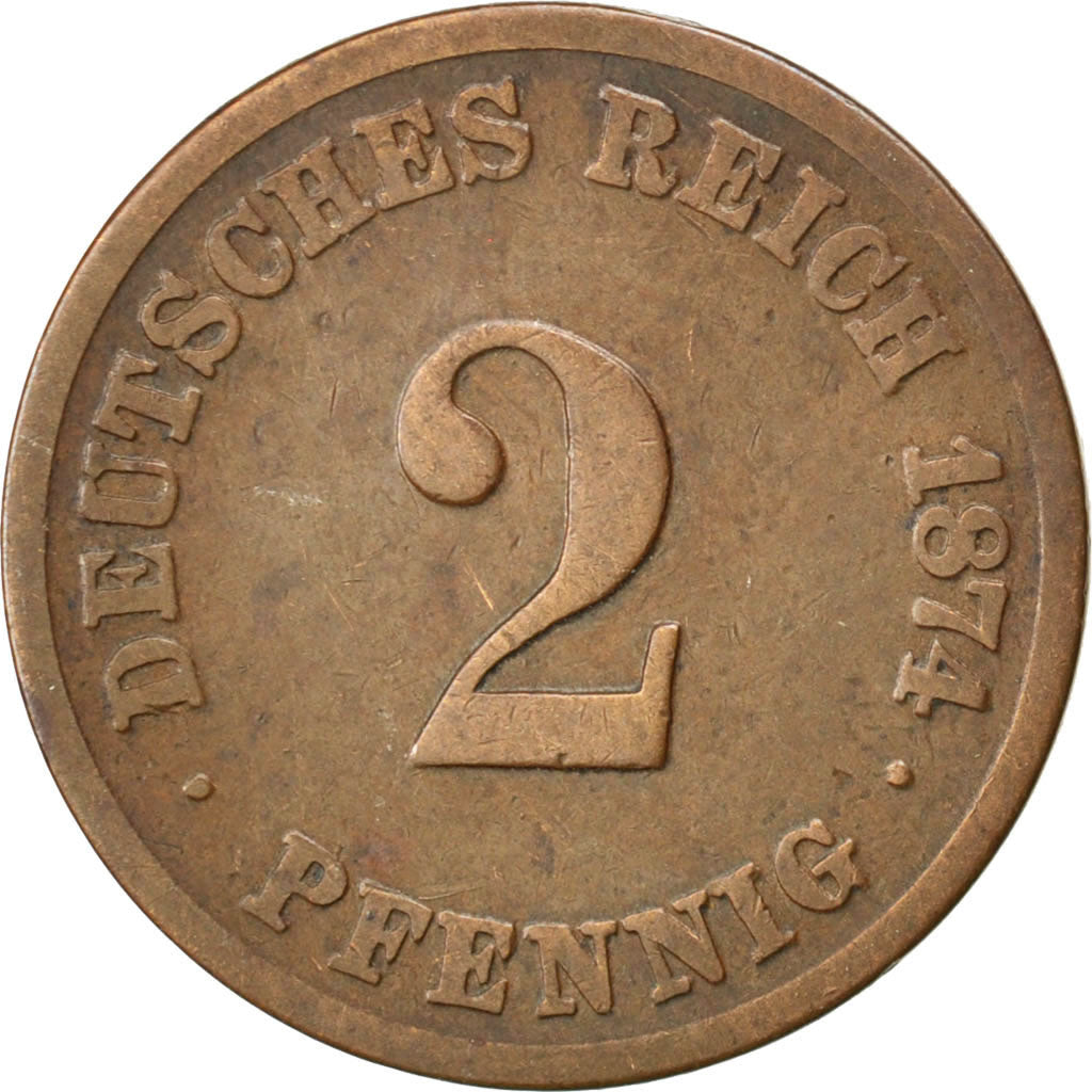 GERMANIA - IMPERO, Wilhelm I, 2 Pfennig, 1874, Frankfurt, MB, Rame, KM:2