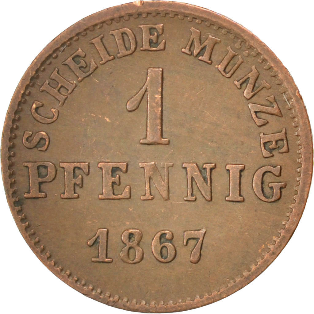 GERMAN STATES, Pfennig, 1867, KM #337, EF(40-45), Copper, 1.20