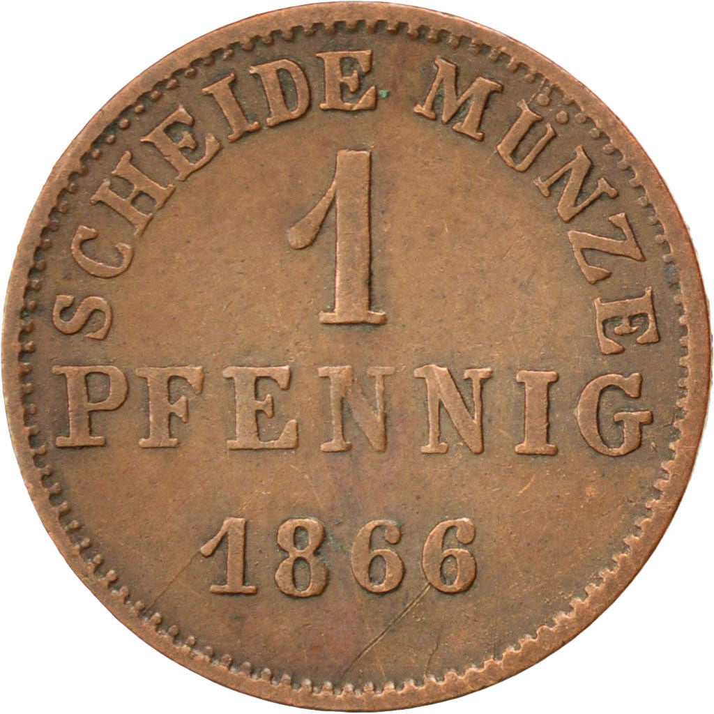 GERMAN STATES, Pfennig, 1866, KM #337, EF(40-45), Copper, 1.15