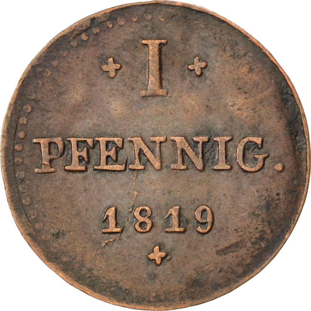 GERMAN STATES, Pfennig, 1819, KM #280, EF(40-45), Copper, 1.17