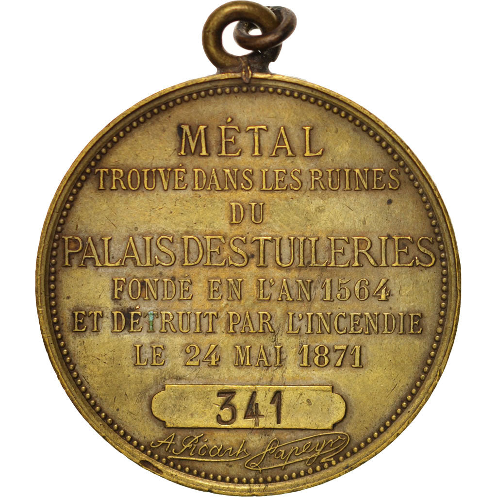 France, Métal du Palais des Tuileries, History, Medal, 1883, AU(50-53), Tasset