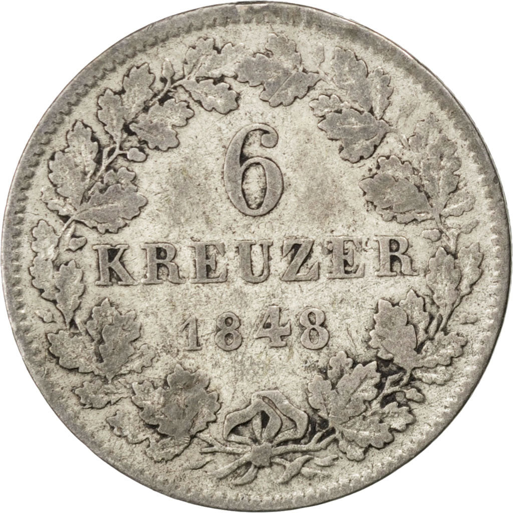 GERMAN STATES, 6 Kreuzer, 1848, KM #326, VF(20-25), Silver, 2.57