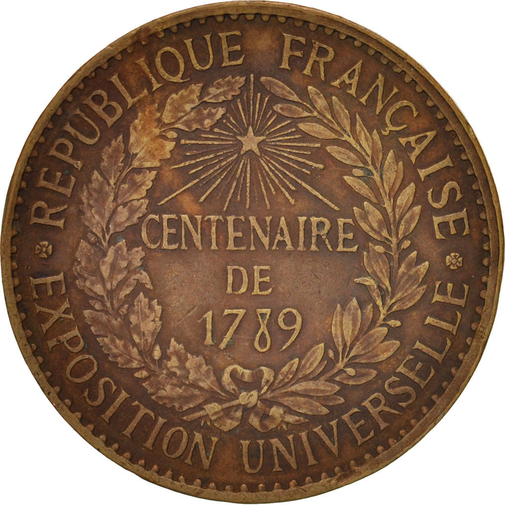 Francia, Medal, 1789 Centenary, Worldwide exhibition, History, 1889, Barre, BB+