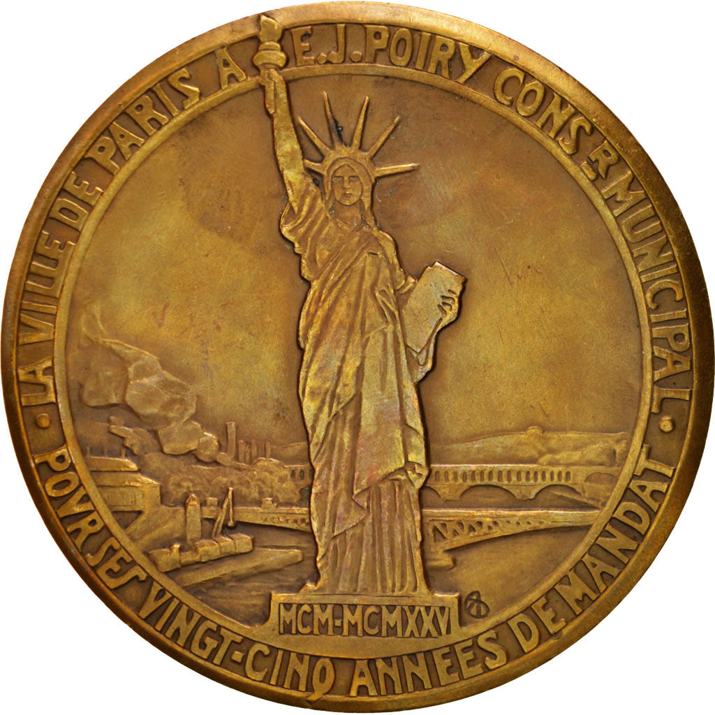 France, Medal, Emile-Justin Poiry, History, 1925, Monier, AU(50-53), Bronze