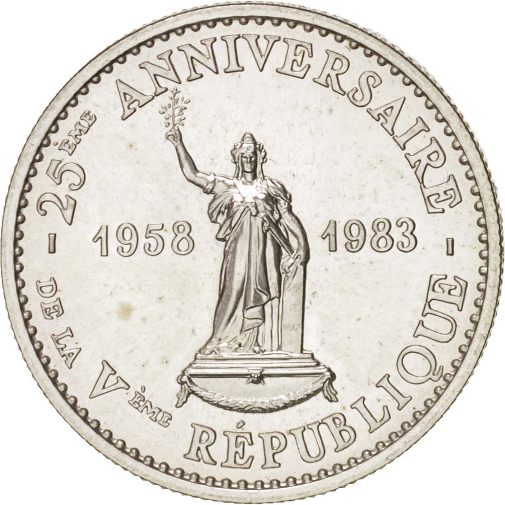 Francia, Medal, French Republic 25th anniversary, History, 1983, Thiébaud, SPL