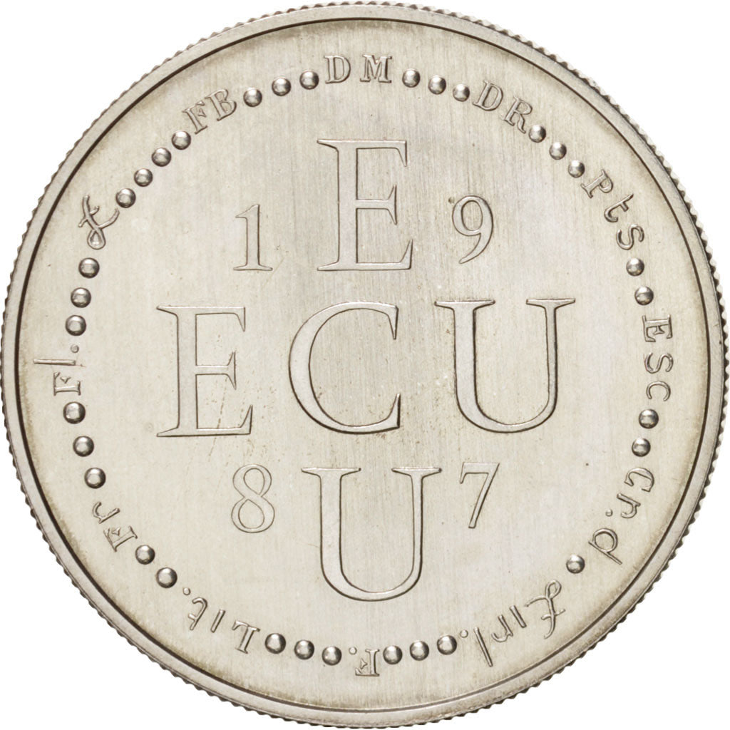 France, European coinage test, 1 ecu, History, Medal, 1987, MS(63), Silver, 23