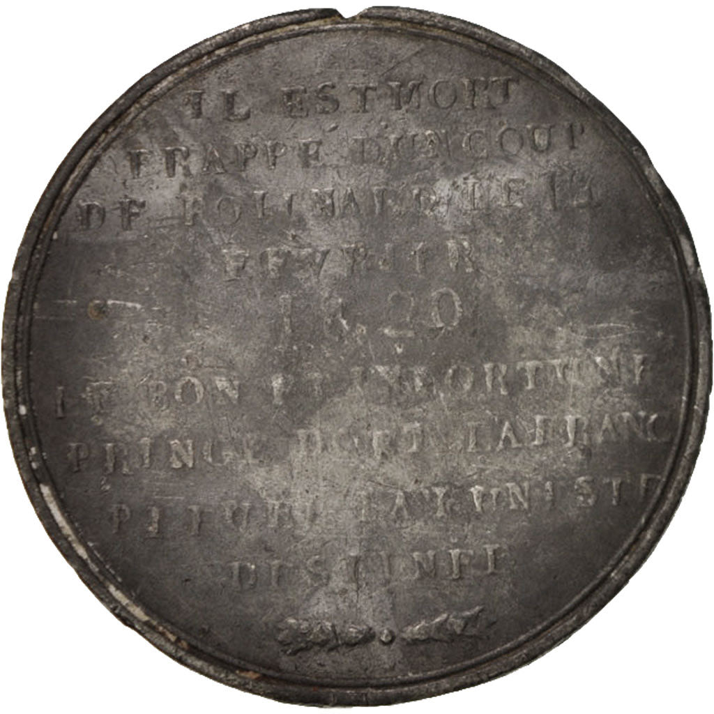 Francia, Medal, Charles Ferdinand Duc de Berry, History, 1820, MB+, Stagno