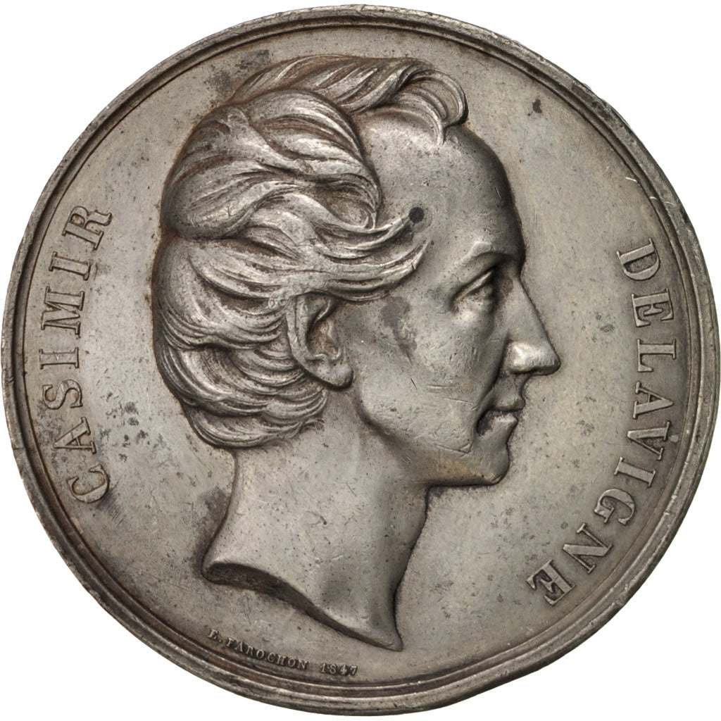 France, Casimir Delavigne, History, Medal, 1847, EF(40-45), Farochon, Tin, 50