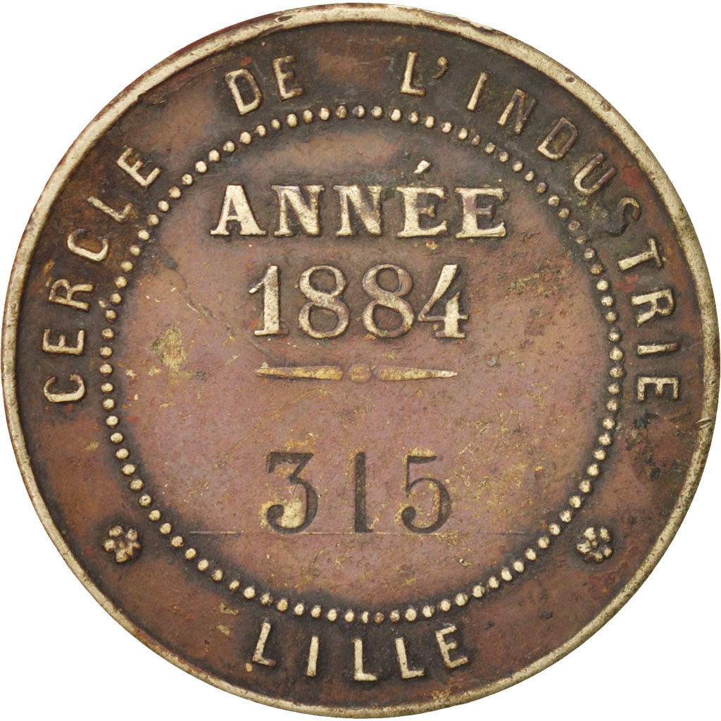 France, Club, Ville de Lille, Cercle de l'Industrie, Token, 1884, EF(40-45)