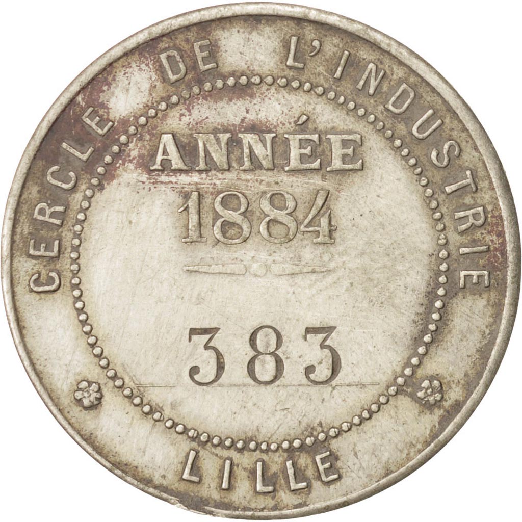 Francia, Token, Club, Ville de Lille, Cercle de l'Industrie, 1884, BB+, Argen...