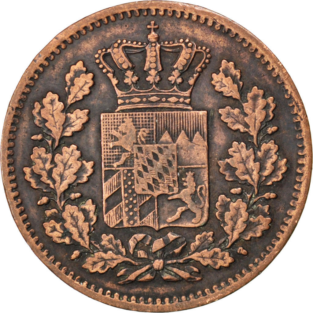 Coin, German States, BAVARIA, Ludwig II, 2 Pfennig, 1866, EF(40-45), Copper