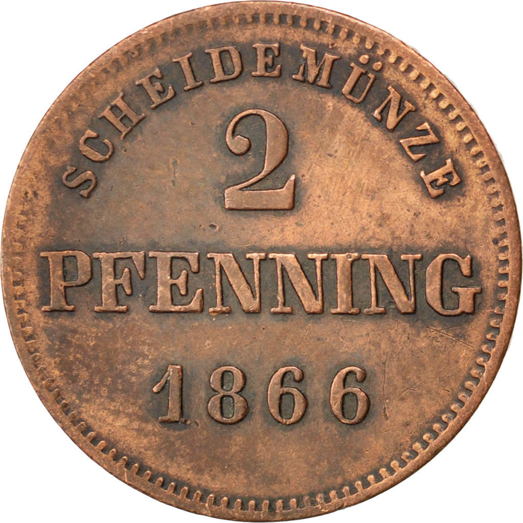 Coin, German States, BAVARIA, Ludwig II, 2 Pfennig, 1866, EF(40-45), Copper