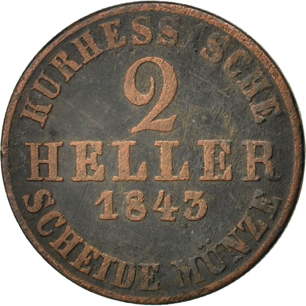 GERMAN STATES, 2 Heller, 1843, KM #606, VF(20-25), Copper, 3.45