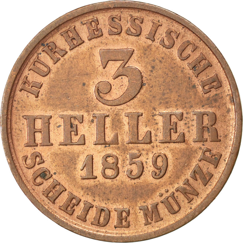Monnaie, Etats allemands, HESSE-CASSEL, Friedrich Wilhelm, 3 Heller, 1859, TTB+