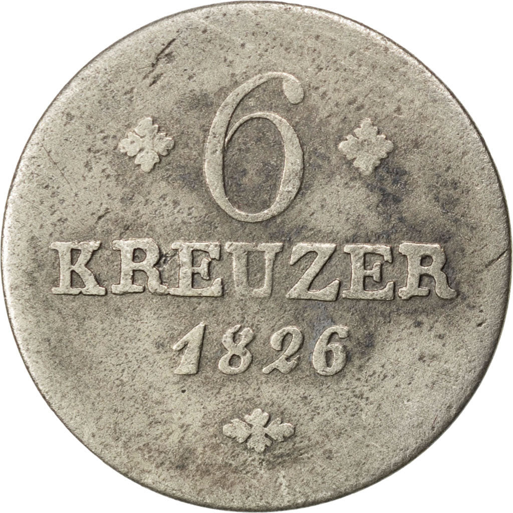 GERMAN STATES, 6 Kreuzer, 1826, KM #583, VF(20-25), Billon, 2.15
