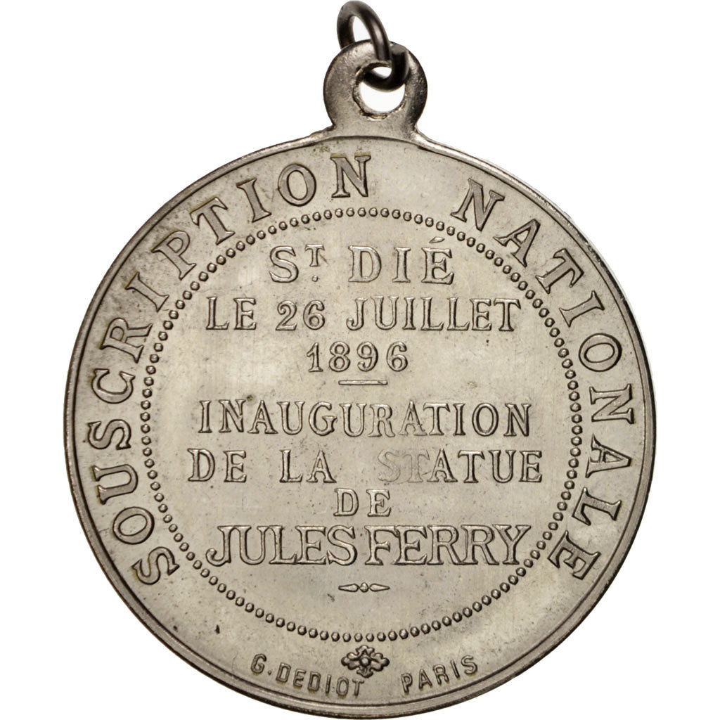 France, Medal, Jules Ferry, inauguration de la statue, History, 1896, SUP