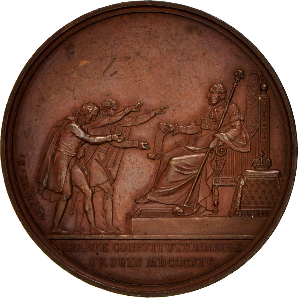 France, Medal, Charte Constitutionnelle, Louis XVIII, History, 1814, Andrieu