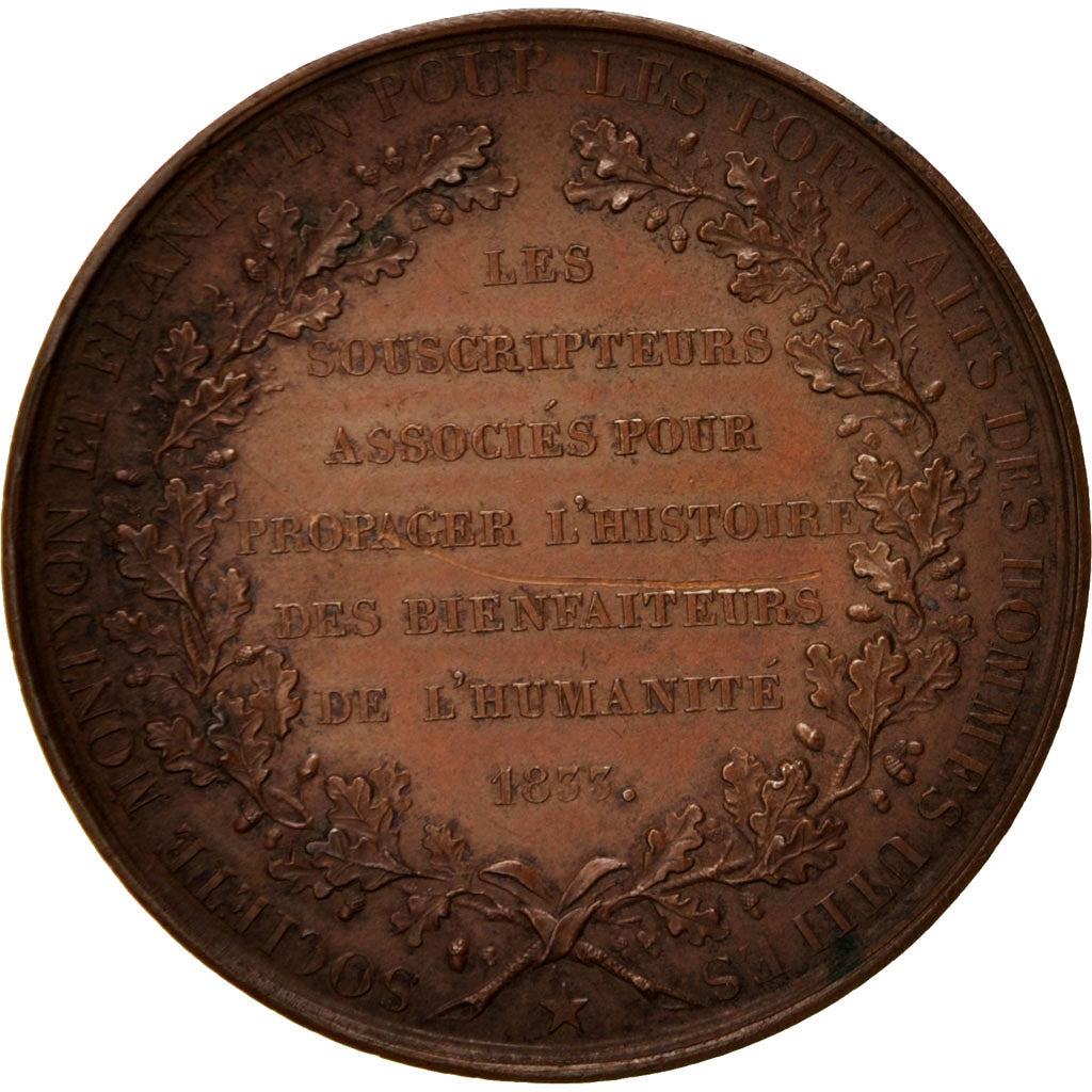 France, Medal, FranklIn and Montyon, History, 1833, Barre, AU(55-58), Bronze