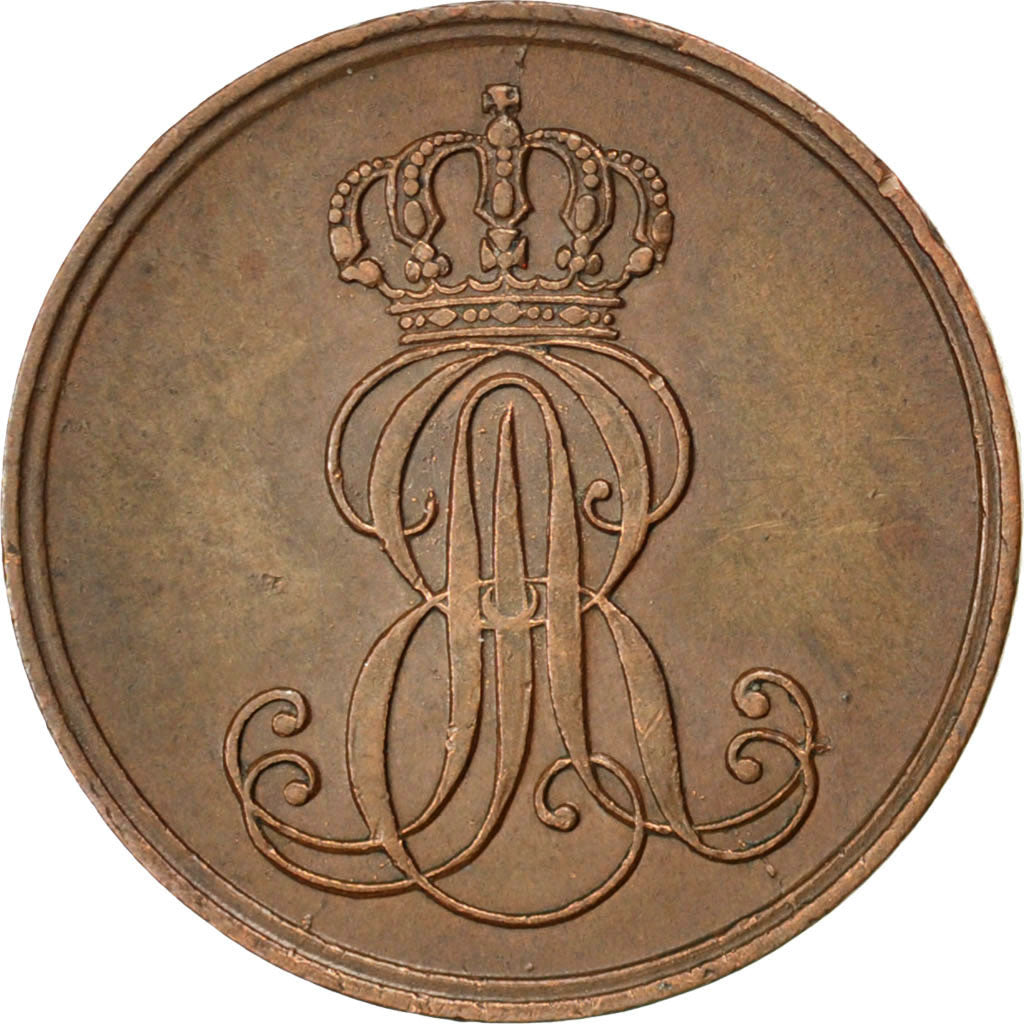 GERMAN STATES, Pfennig, 1849, Hannover, KM #201.1, AU(55-58), Copper, 2.32