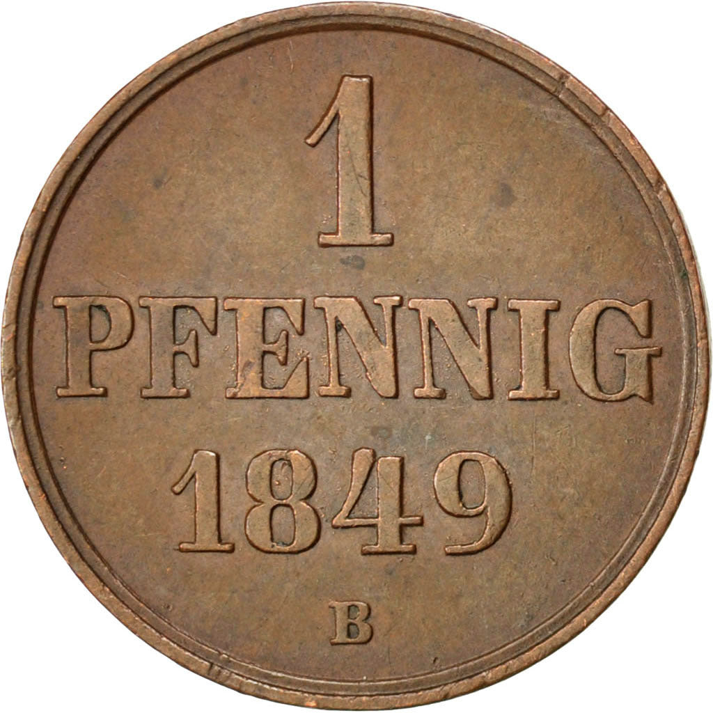 GERMAN STATES, Pfennig, 1849, Hannover, KM #201.1, AU(55-58), Copper, 2.32