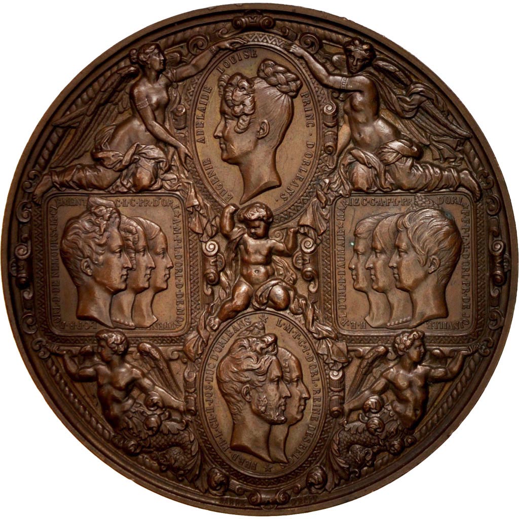 France, Louis-Philippe et Marie-Amélie, History, Medal, 1830, AU(55-58), Barre