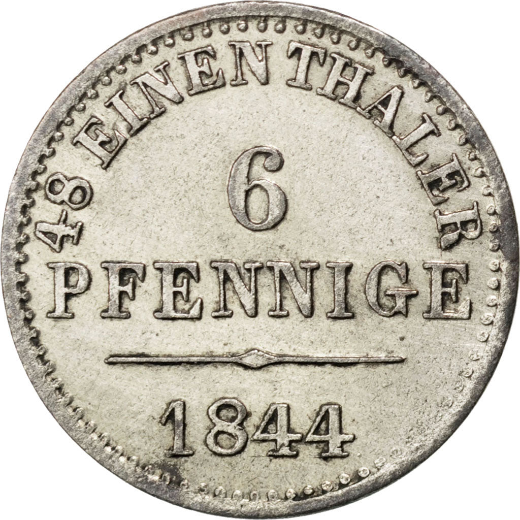 GERMAN STATES, 6 Pfennig, 1844, KM #198.1, AU(55-58), Silver, 1.38