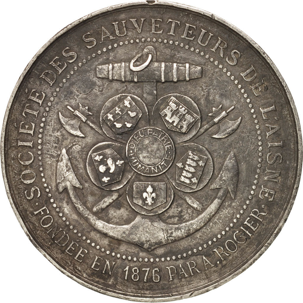 France, Société des Sauveteurs de l'Aisne, Shipping, Medal, TTB, Argent, 40