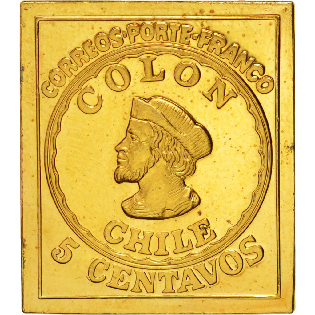 France, Medal, Stamp, 5 Centevos Chile, History, SUP, Vermeil