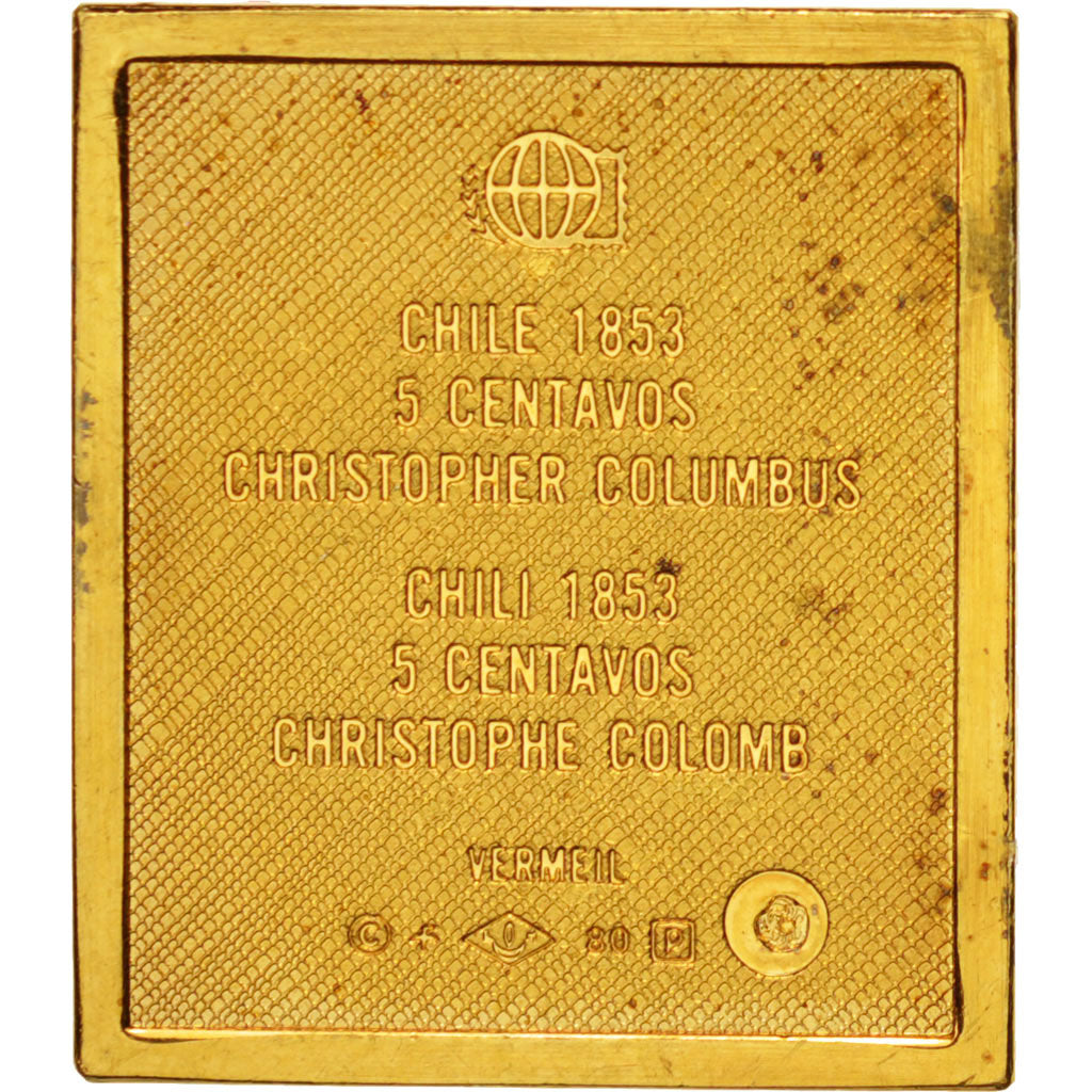 France, Medal, Stamp, 5 Centevos Chile, History, SUP, Vermeil