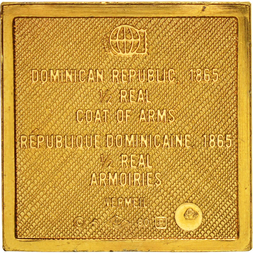 France, Medal, Stamp, 1/2 Real Dominican Republic, History, AU(55-58), Vermeil