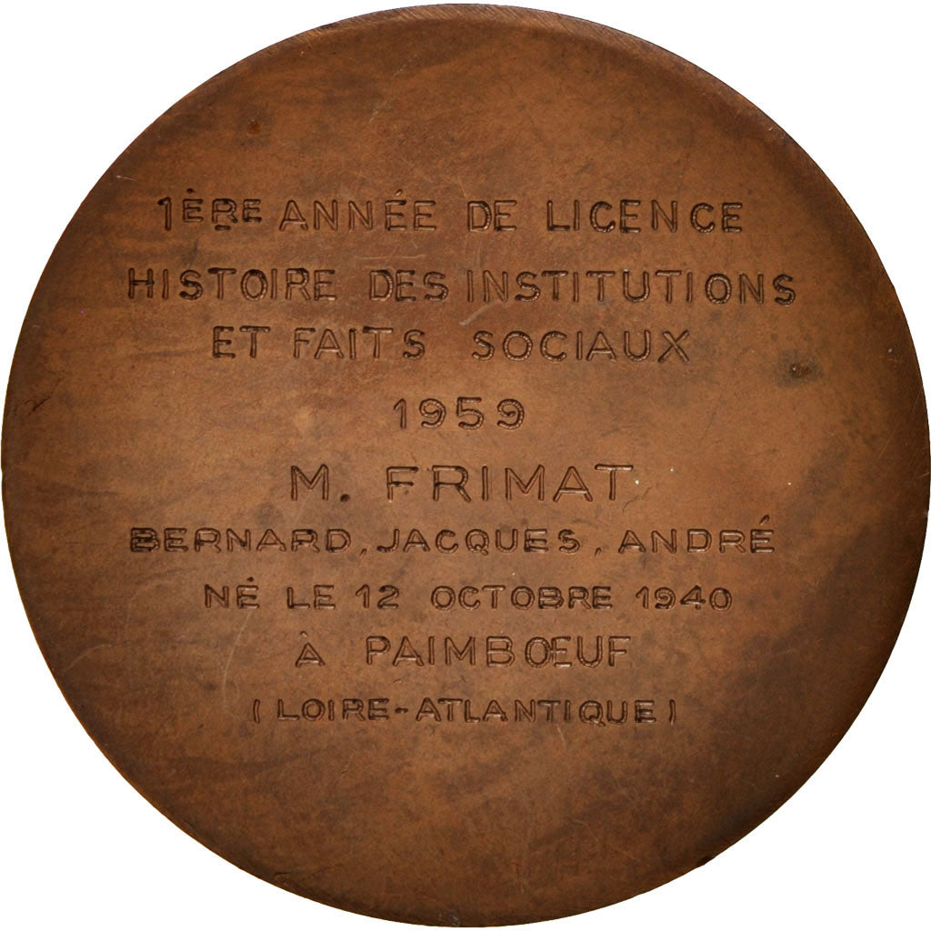 France, Medal, Faculté de Droit de Lille, Arts & Culture, 1959, Dubois.A