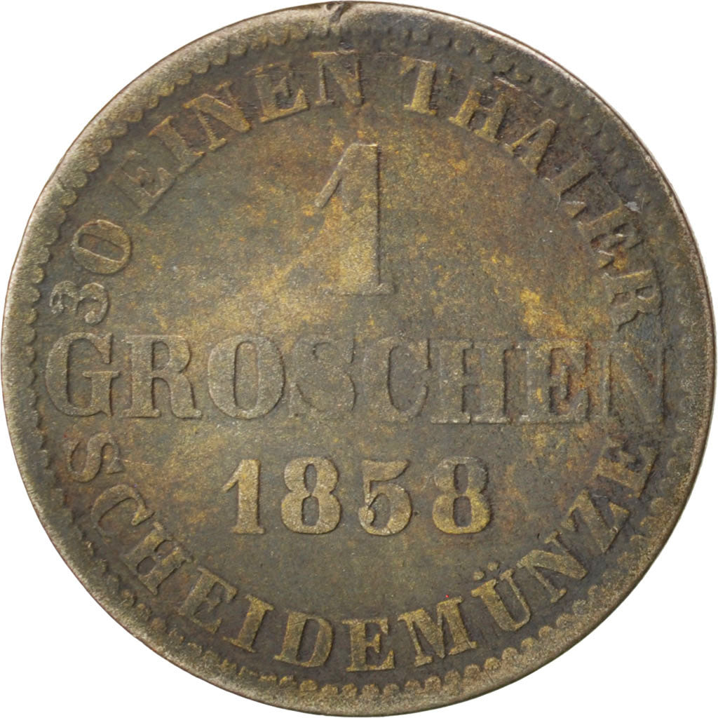 GERMAN STATES, Groschen, 1/30 Thaler, 1858, KM #1150, VF(20-25), Silver, 1.95