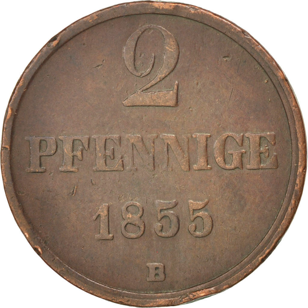 Coin, German States, BRUNSWICK-WOLFENBUTTEL, Wilhelm, 2 Pfennige, 1855
