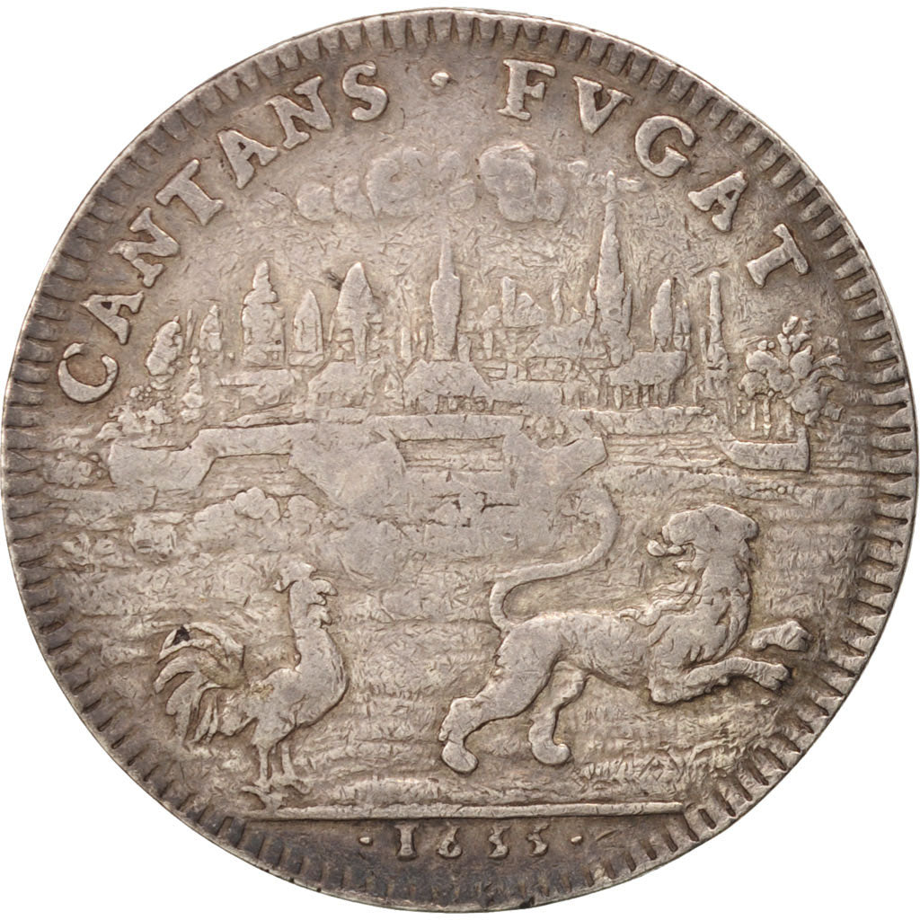 France, Jeton, Royal, Prise d'Arras, Louis XIV, 1655, TTB+, Argent