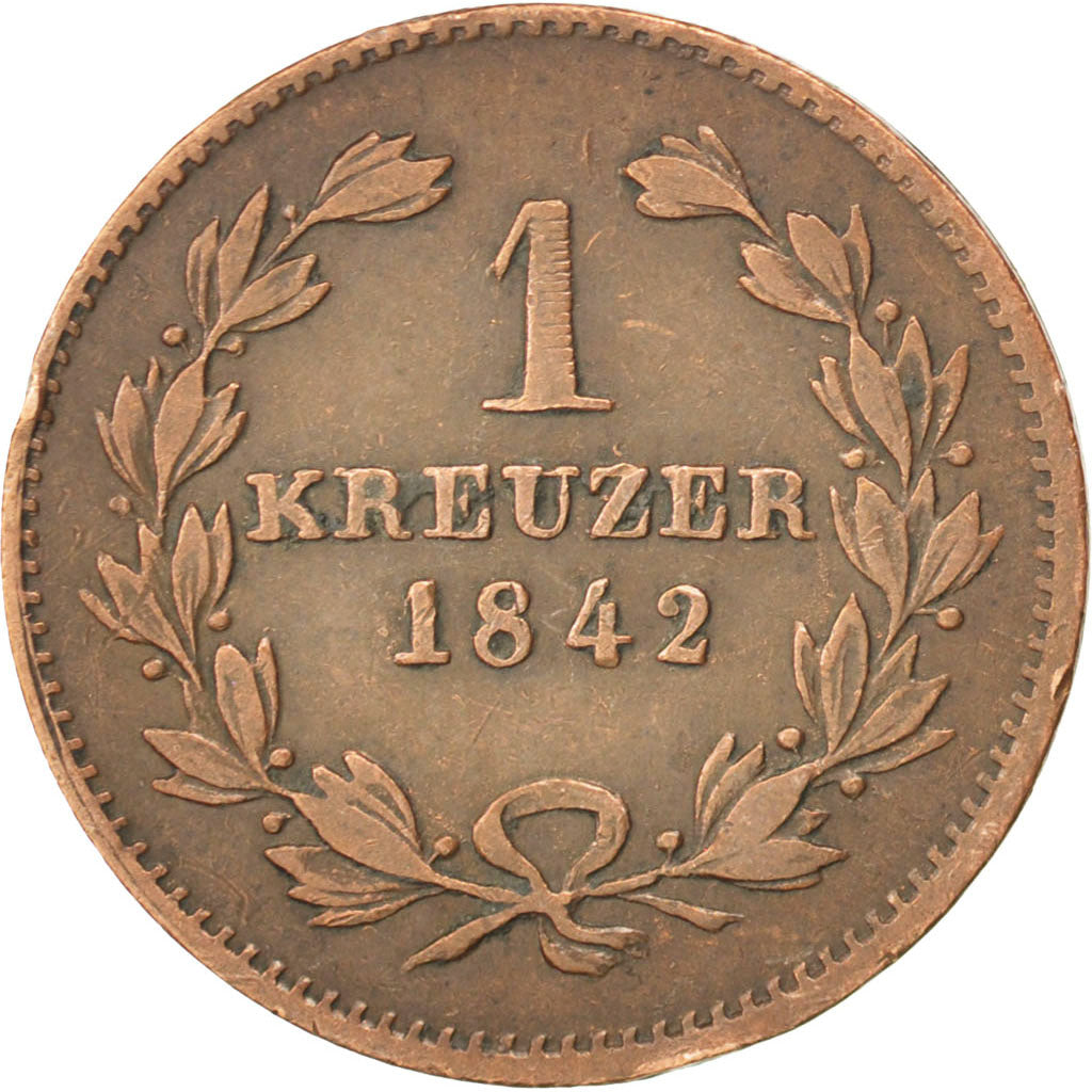 GERMAN STATES, Kreuzer, 1842, KM #203, EF(40-45), Copper, 3.86