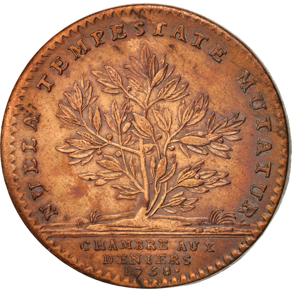 France, Royal, Chambre aux Deniers, Louis XV, Token, 1758, SUP, Cuivre, 29, F...