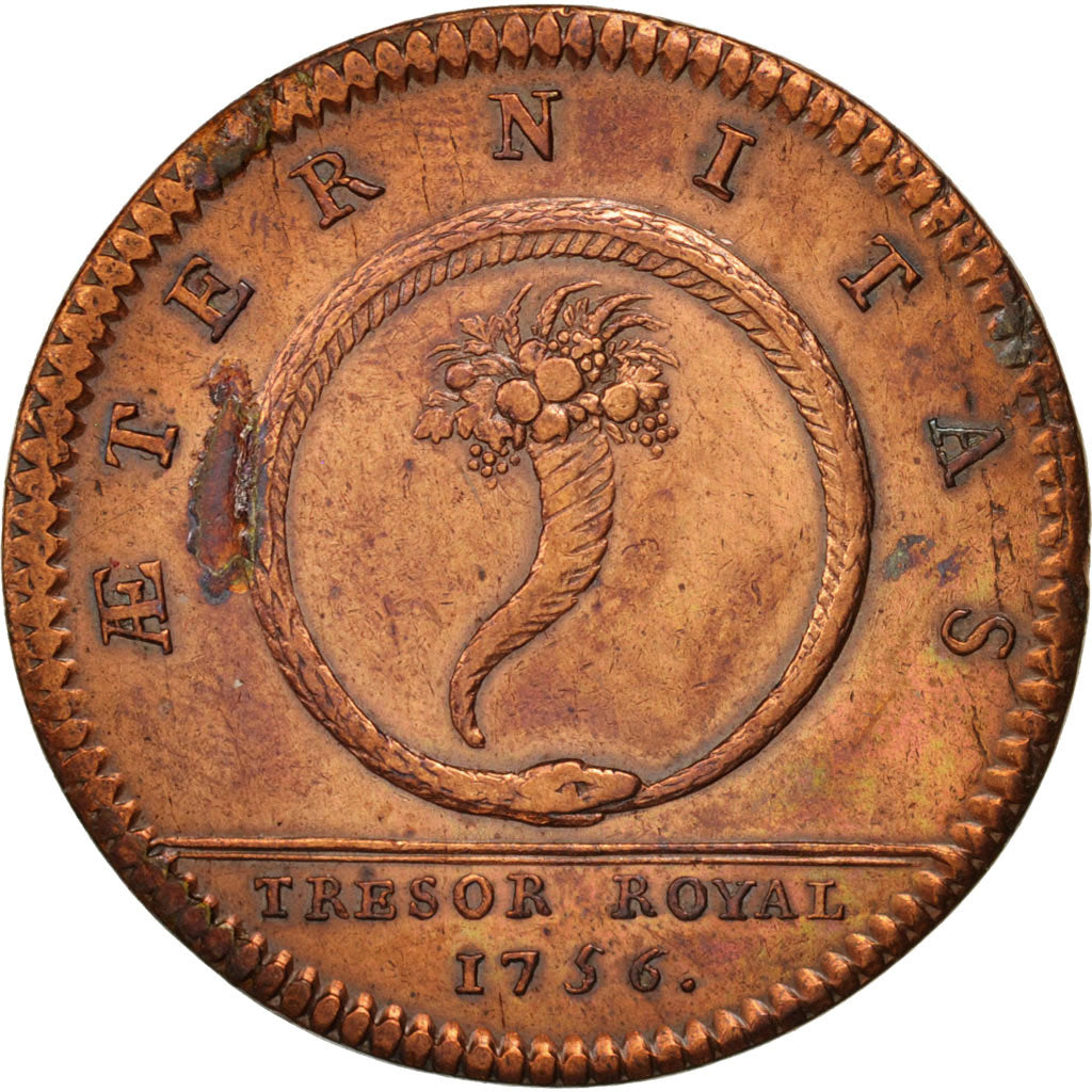 France, Jeton, Royal, Trésor Royal, Louis XV, 1756, SUP, Cuivre, Feuardent:2094