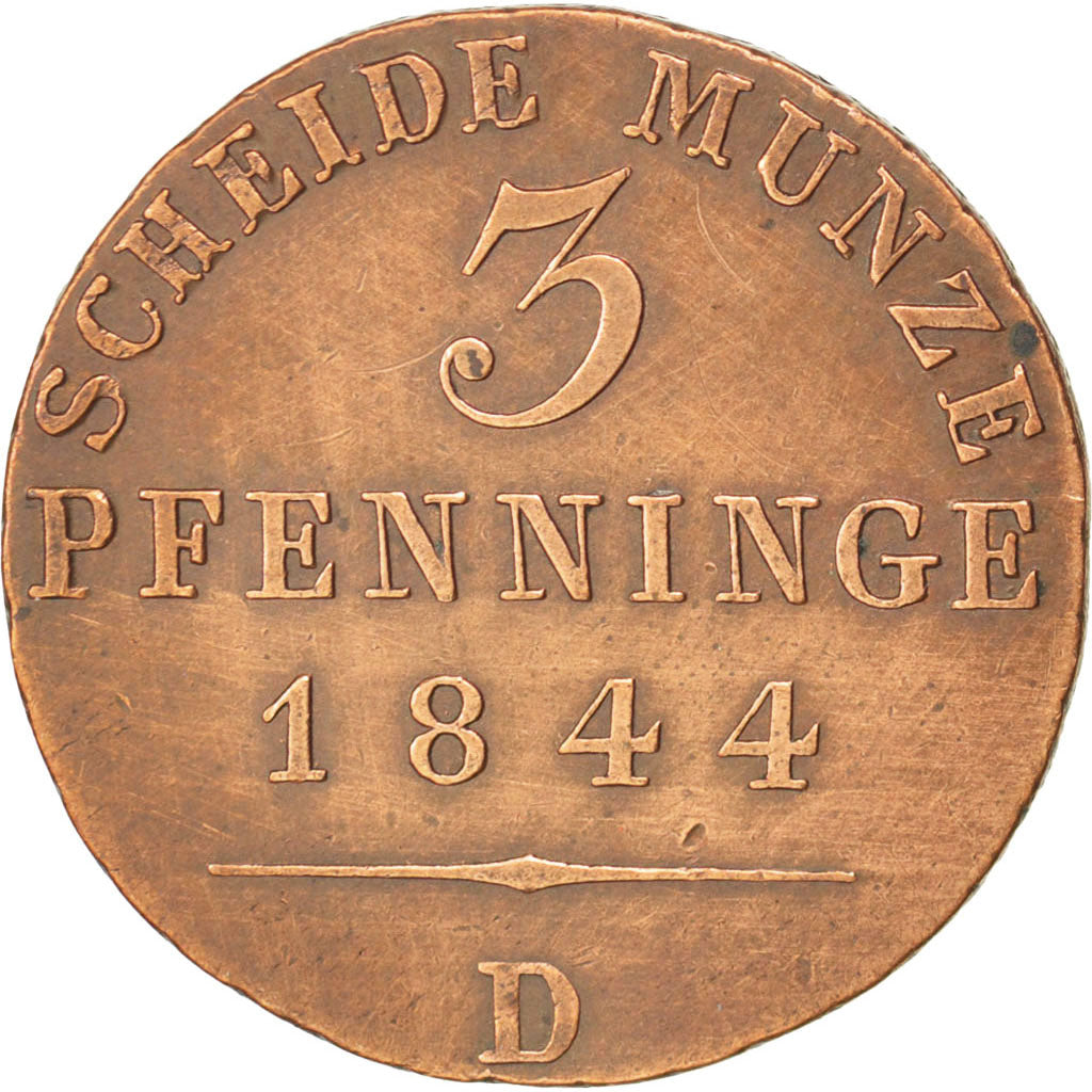 Stati tedeschi, PRUSSIA, Friedrich Wilhelm IV, 3 Pfennig, 1844, Aurich, BB+,...