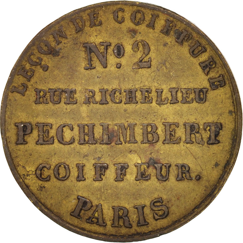 France, Trades, Leçon de coiffure, Token, AU(50-53), Brass, 22