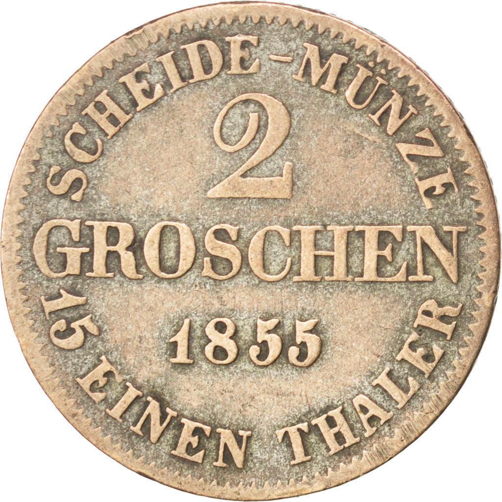 GERMAN STATES, 2 Groschen, 1855, Dresden, KM #110, VF(30-35), Silver, 2.95