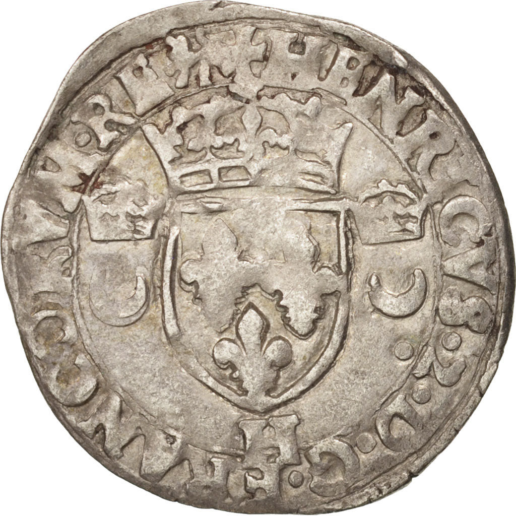 Coin, France, Douzain aux croissants, 1551, La Rochelle, EF(40-45), Billon